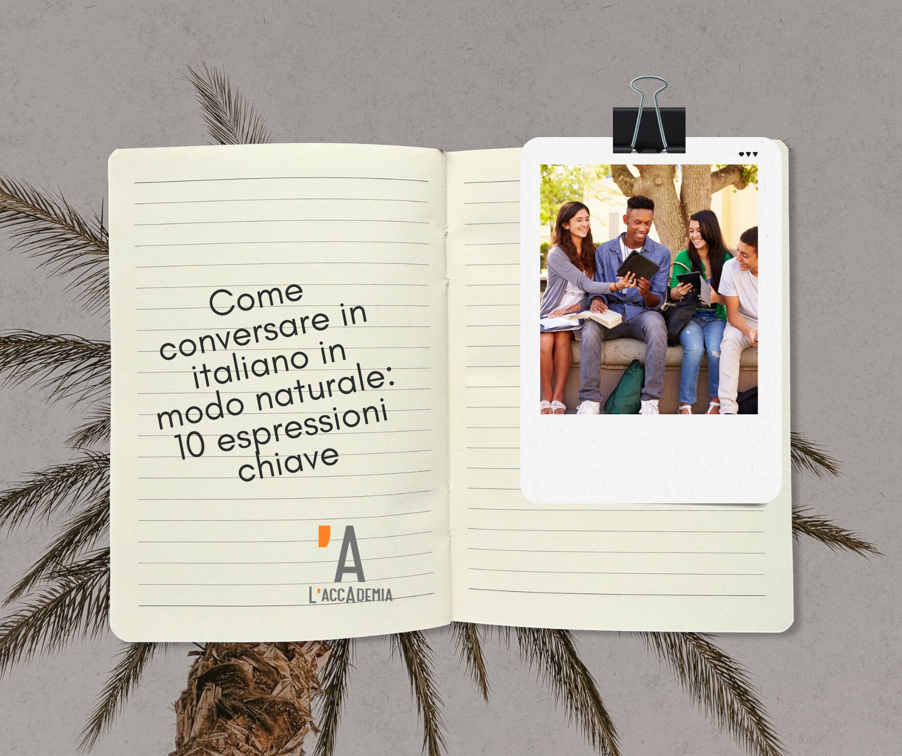 Studenti stranieri che conversano in italiano durante una lezione all'aperto a Cagliari, scuola L'Accademia.png