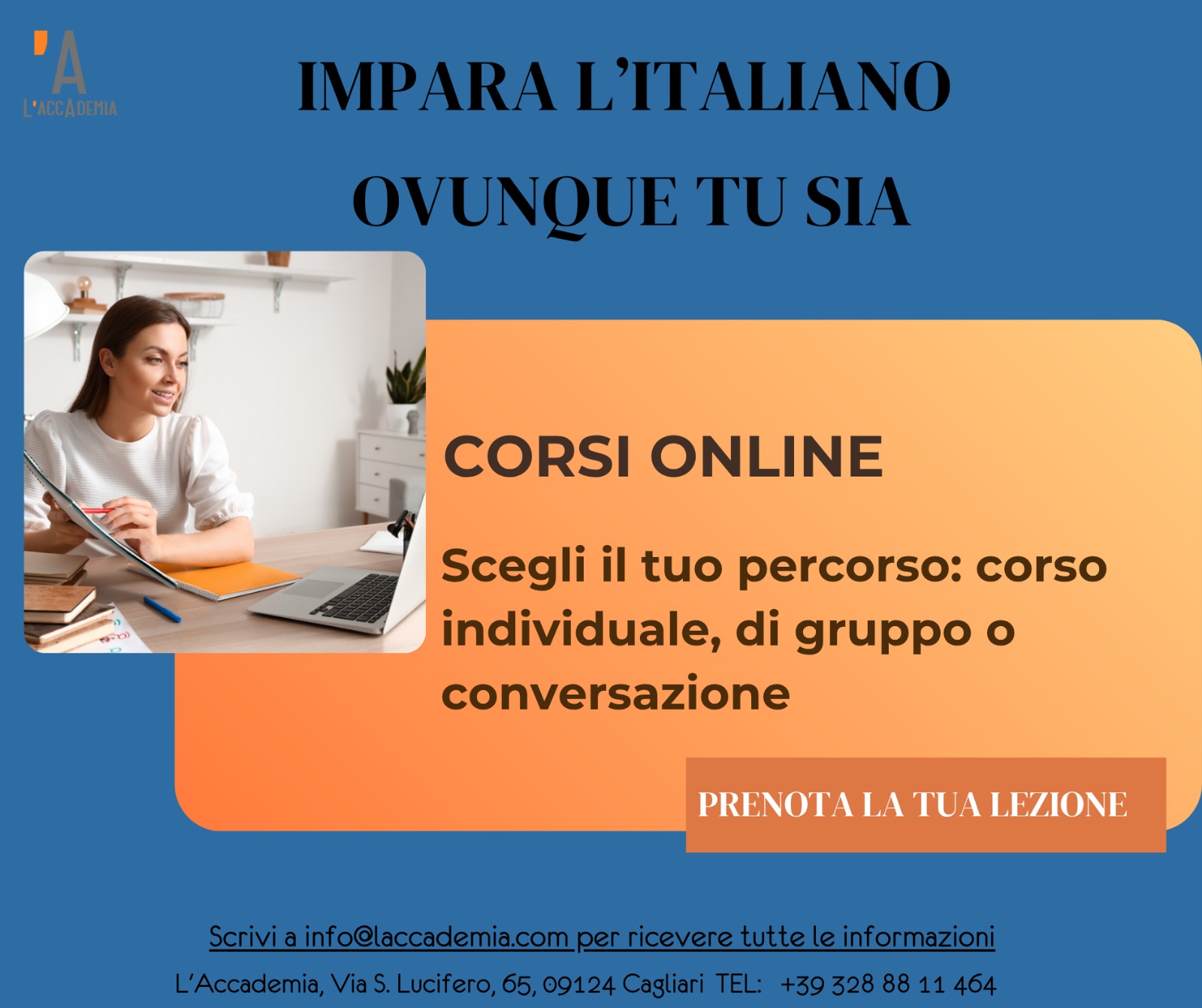 Lezione di italiano online con insegnante madrelingua de L'Accademia di Cagliari
