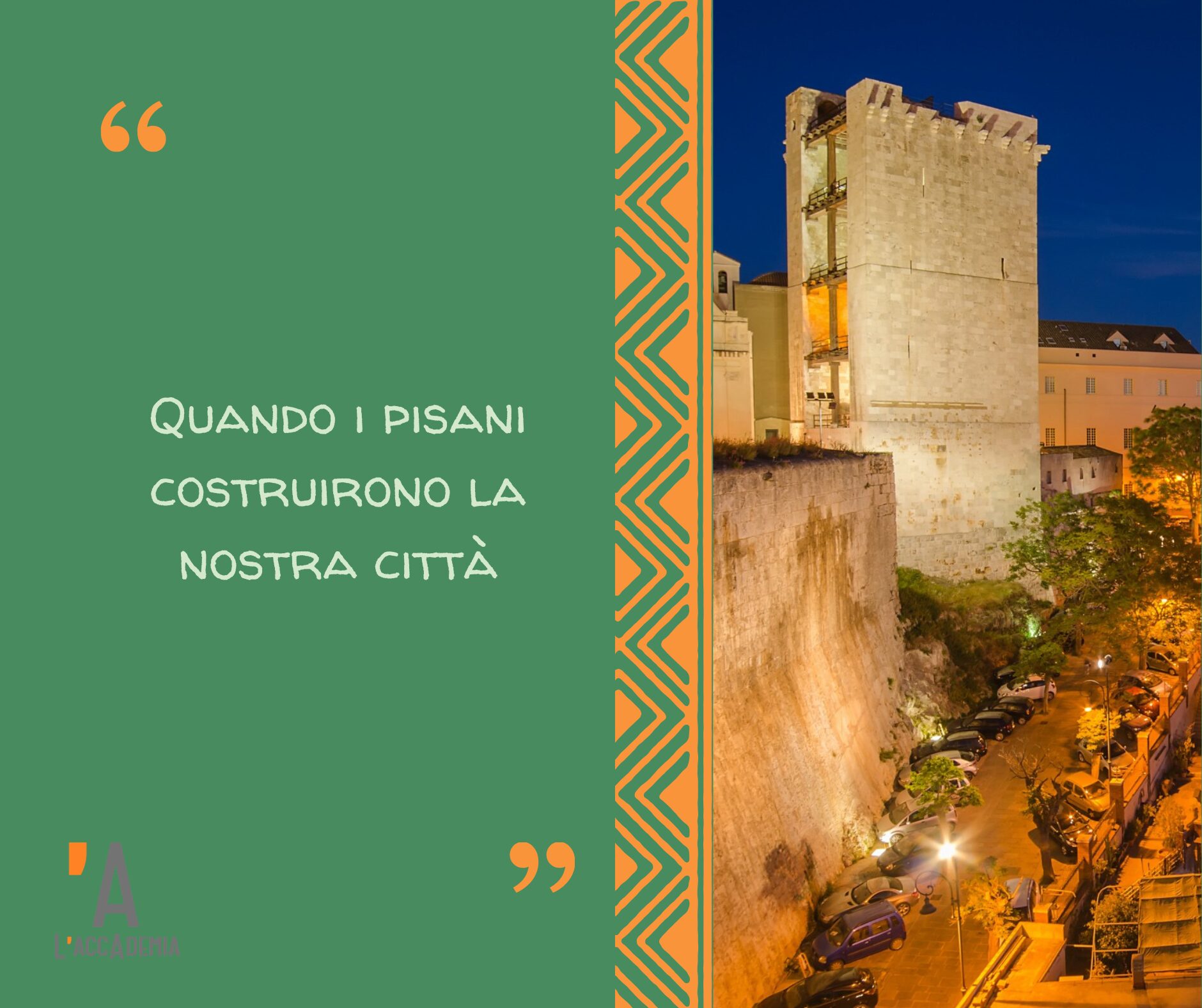 quartiere Castello di Cagliari con la Torre dell'Elefante al tramonto