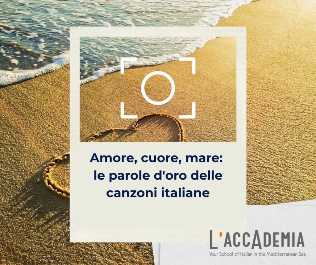cuore e note musicali su sfondo mare di Cagliari, canzoni italiane