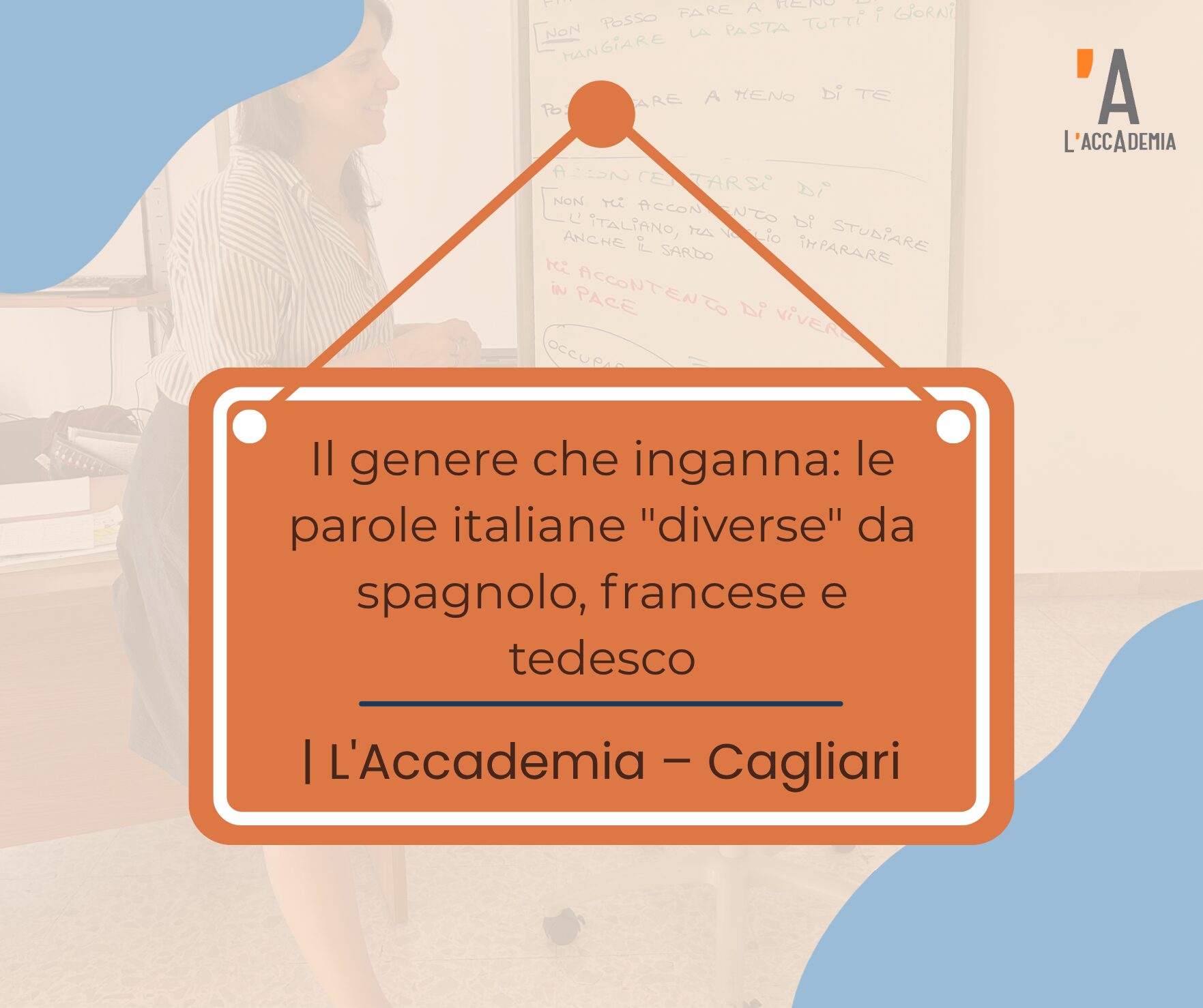insegnante di italiano che spiega il genere dei nomi